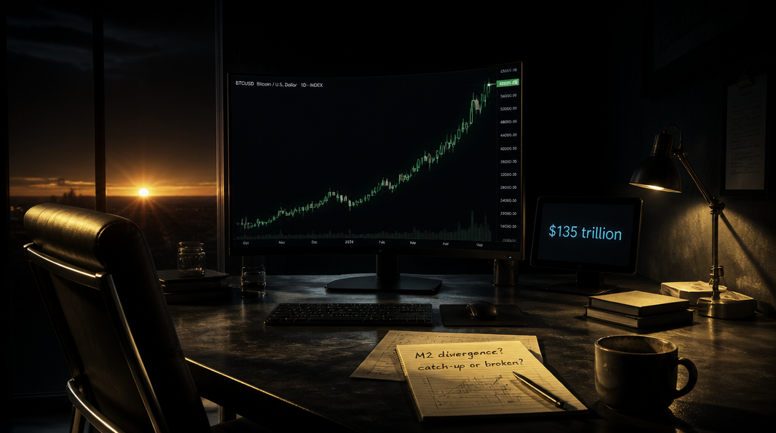 Bitcoin trades below peak as M2 liquidity hits $135 trillion record