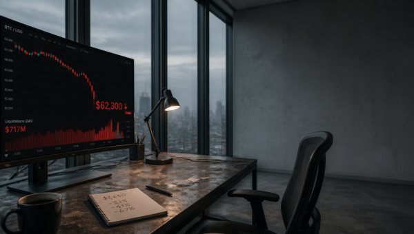 Bitcoin Falls 2.5% to $62,300 as Tech Selloff Triggers $717M Liquidations