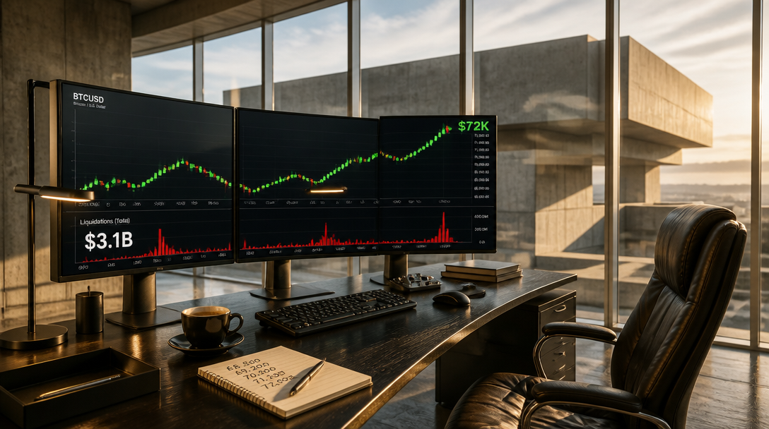 Crypto Short Liquidations Pass $3.1B as Bitcoin Nears $72K