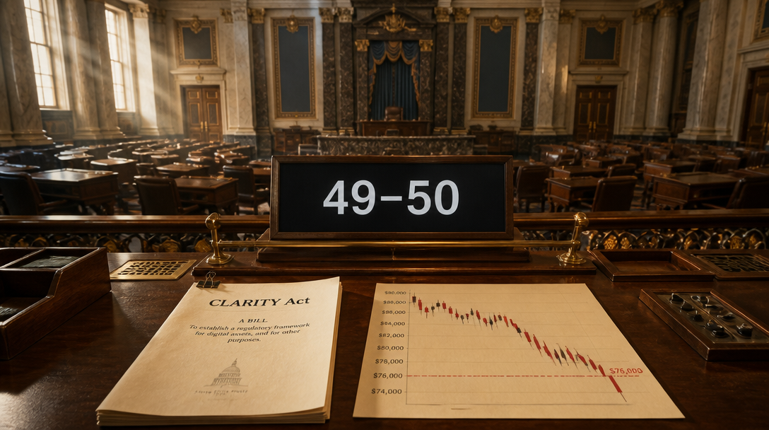 Senate Rejects CLARITY Act as Bitcoin Falls Below $76,000