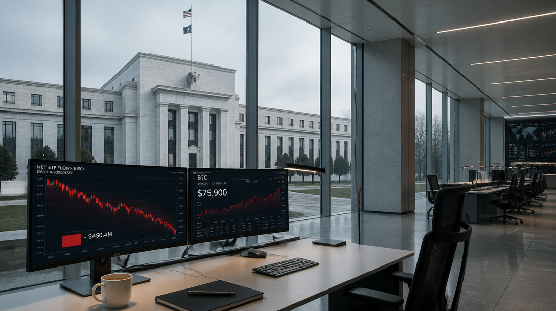 Bitcoin ETFs Post $450.4M Outflow as Fed Looms