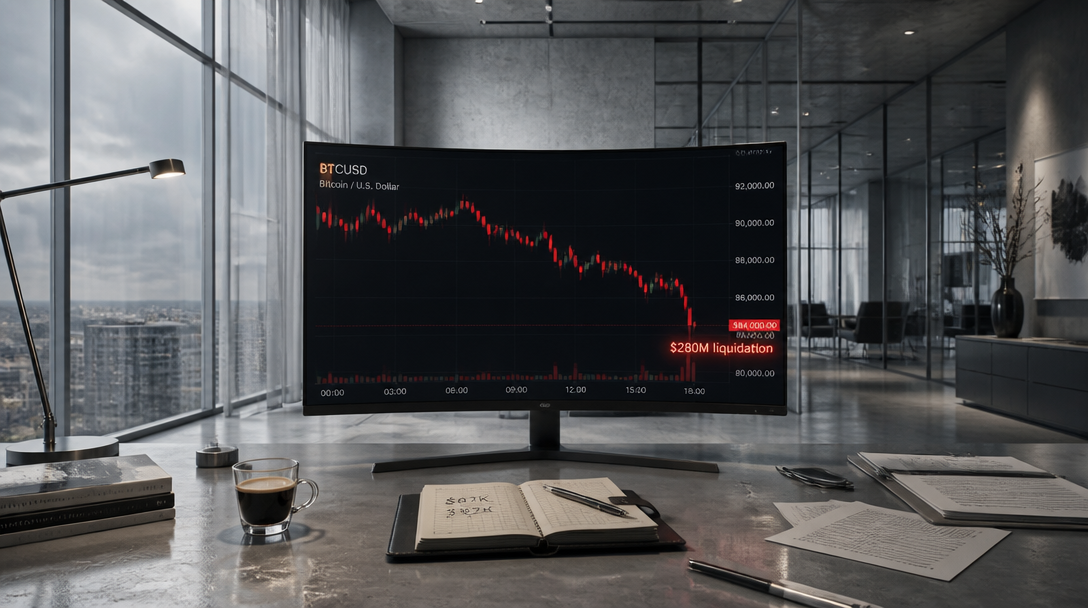 Bitcoin Long Liquidations Hit $280M as BTC Dips Below $84K
