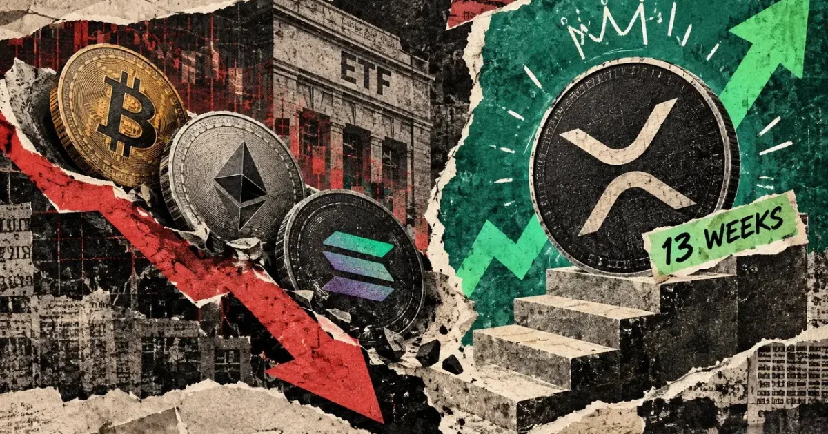 XRP ETFs Extend 13-Week Streak as BTC, ETH, SOL Shed $1.25B